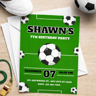 Soccer Kids Football Theme 7th Birthday Party Invitation