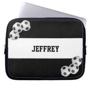 Soccer Laptop Computer Sleeve, Black and White Sleeve