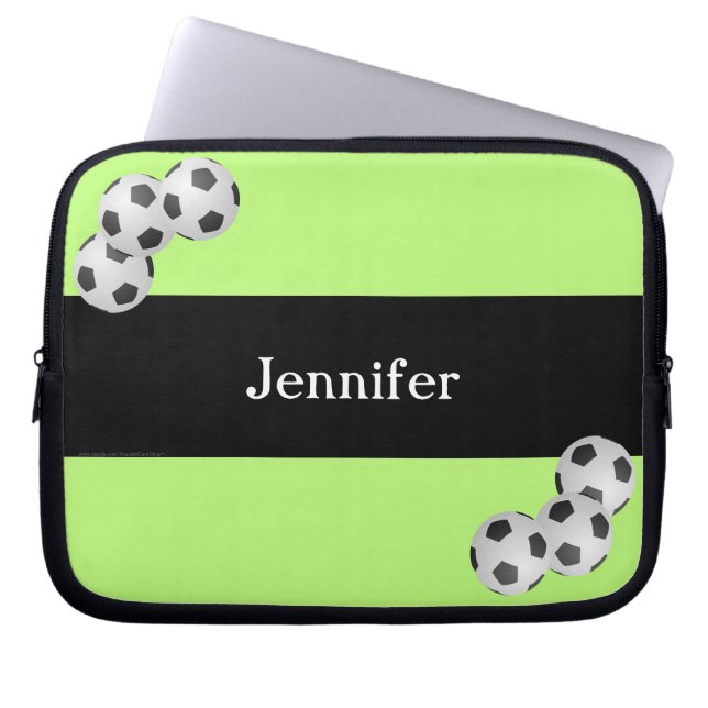 Soccer Laptop Computer Sleeve, Kiwi & Black Laptop Sleeve (Front)