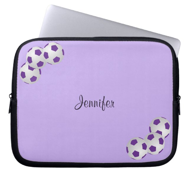 Soccer Laptop Computer Sleeve, Purple & White Laptop Sleeve (Front)