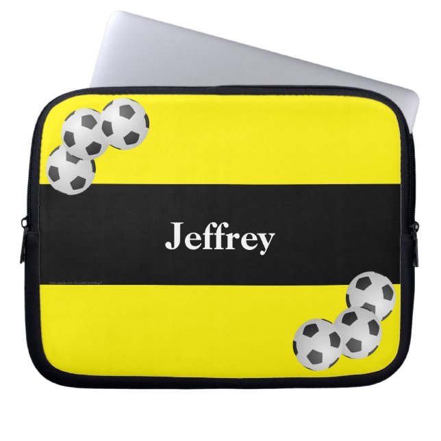 Soccer Laptop Computer Sleeve, Yellow & Black Sleeve (Front)
