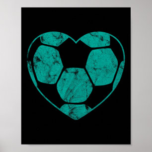 Soccer Ll Teal Heart Mom Fan Parent Vintage Poster