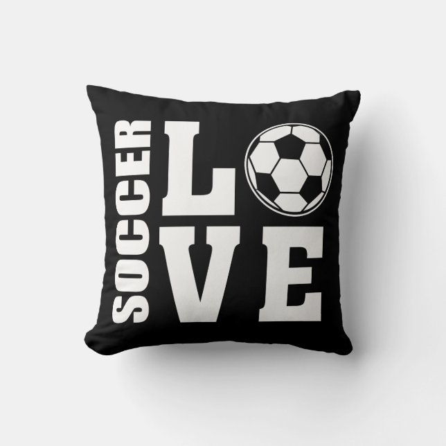 Soccer Love Black Throw Pillow (Front)