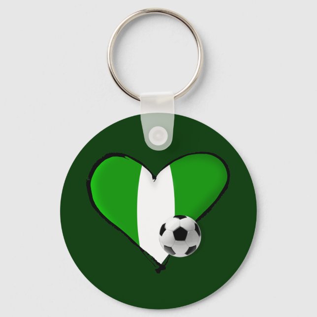 Soccer love Nigerian style - Naija flag heart Keychain (Front)