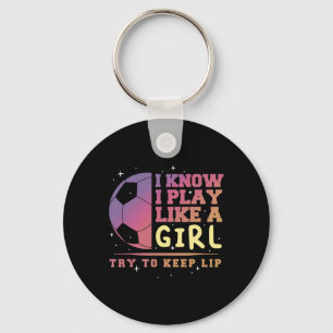 Soccer Lover Player Girl Funny Byll Vintage Coach Keychain