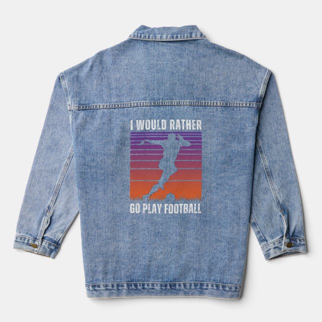 Soccer Lovers Quote with White Text Denim Jacket (Back)