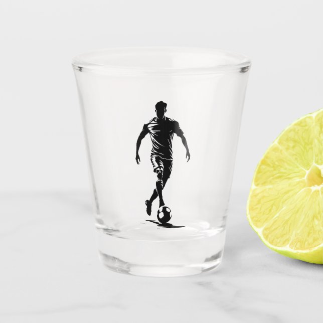 Soccer man with ball design. shot glass (Front)