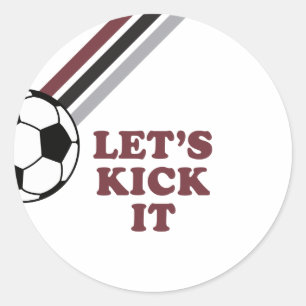 Soccer Maroon Stripes Let's Kick It Birthday Classic Round Sticker