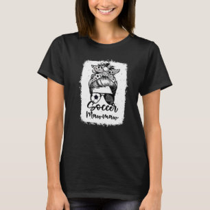 Soccer Mawmaw Vintage Leopard Messy Bun Bleached T-Shirt