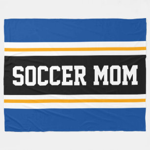 SOCCER MOM Blue Black White Yellow Racing Stripes Fleece Blanket