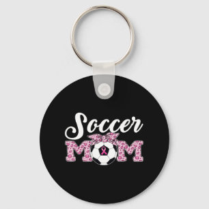 Soccer Mom Breast Cancer Awareness Pink Ribbon Leo Keychain