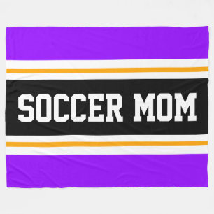 SOCCER MOM Fun Bright Purple Black Yellow Stripes Fleece Blanket