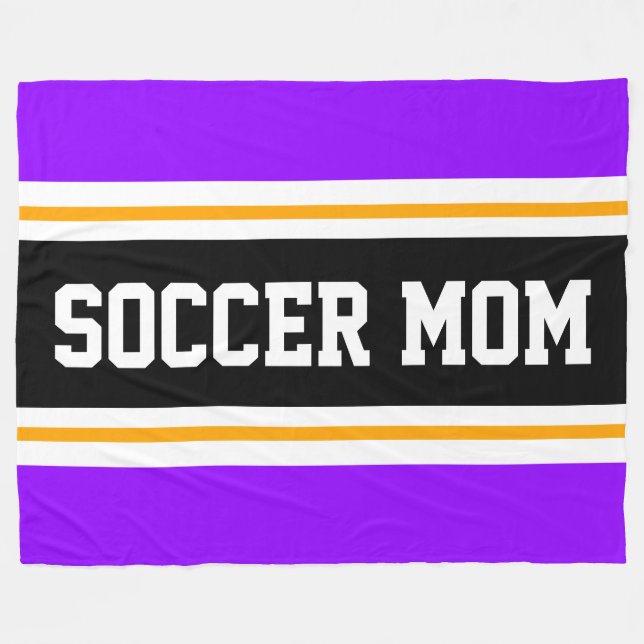 SOCCER MOM Fun Bright Purple Black Yellow Stripes Fleece Blanket (Front (Horizontal))