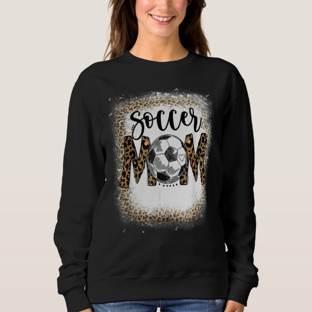 Soccer Mom Leopard Pattern Bleached Cheer Mom Game Sweatshirt (Front)