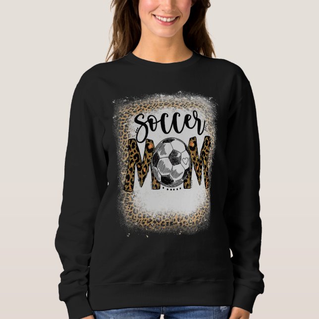 Soccer Mom Leopard Pattern Bleached Cheer Mom Game Sweatshirt (Front)