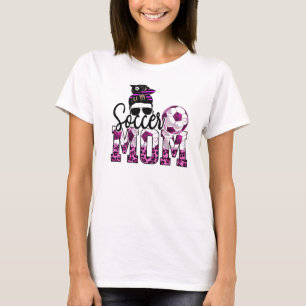 Soccer Mom Pink Leopard Graphic – Messy Bun - T-Shirt