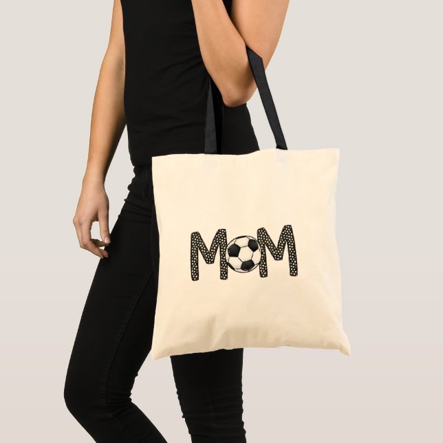 Soccer Mom Polka Dot Soccer Ball Jersey Number Tote Bag (Front (Product))
