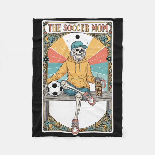 Soccer Mom Tarot Card Skeleton Coffee Byll Sidelin Fleece Blanket (Front)