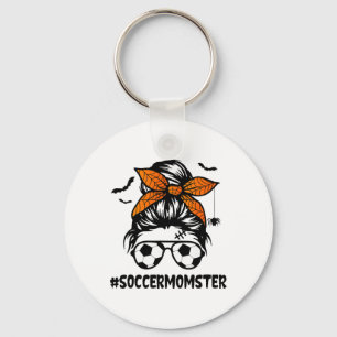 Soccer Momster For Women Halloween Mom Messy Bun H Keychain