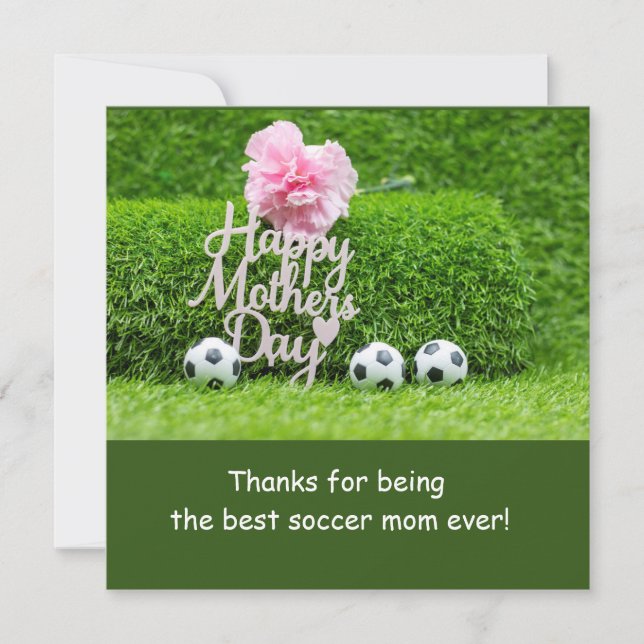 Soccer Mother's Day with Pink Carnation Flower  Holiday Card (Front)
