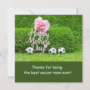 Soccer Mother's Day with Pink Carnation Flower Holiday Card