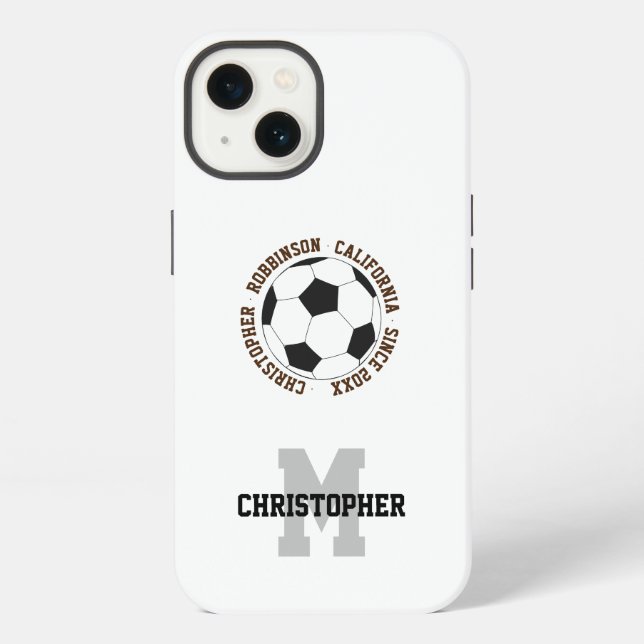 Soccer name initial personalized text iPhone case (Back)