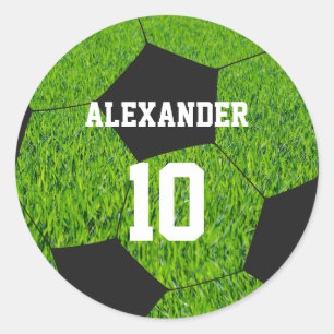 Soccer   Name & Number Classic Round Sticker