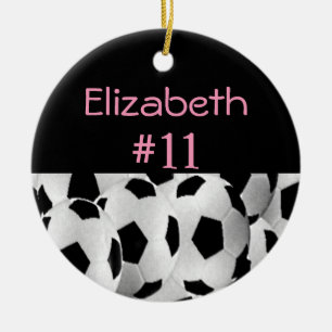 Soccer Name Number Pink Ceramic Ornament