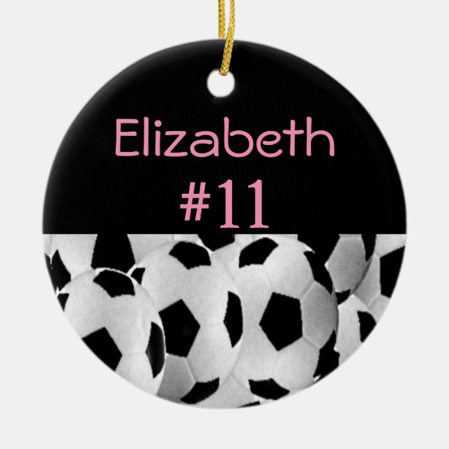 Soccer Name Number Pink Ceramic Ornament (Front)