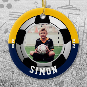 Soccer Navy Gold Team Colours Ceramic Ornament