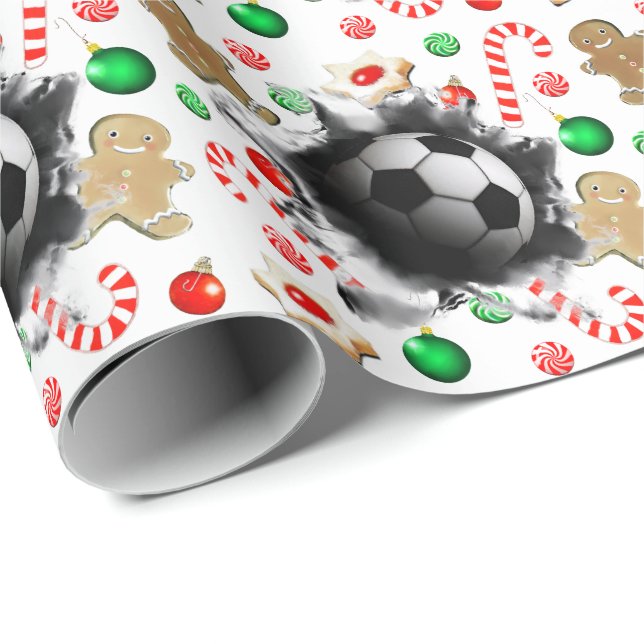 Soccer Noël Vacances Papier cadeau enveloppant (Coin rond)