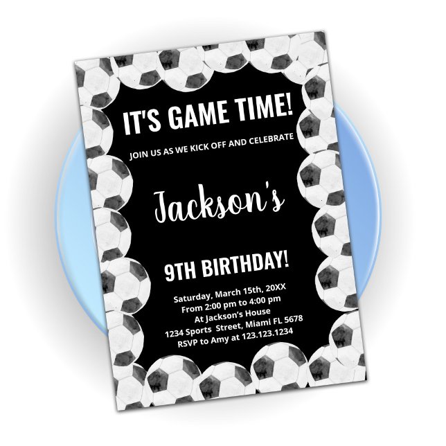 Soccer noir Invitations d'anniversaire (Créateur téléchargé)