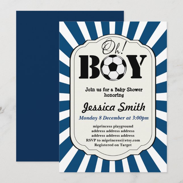 Soccer OH GARY baby shower invitation football (Devant / Derrière)