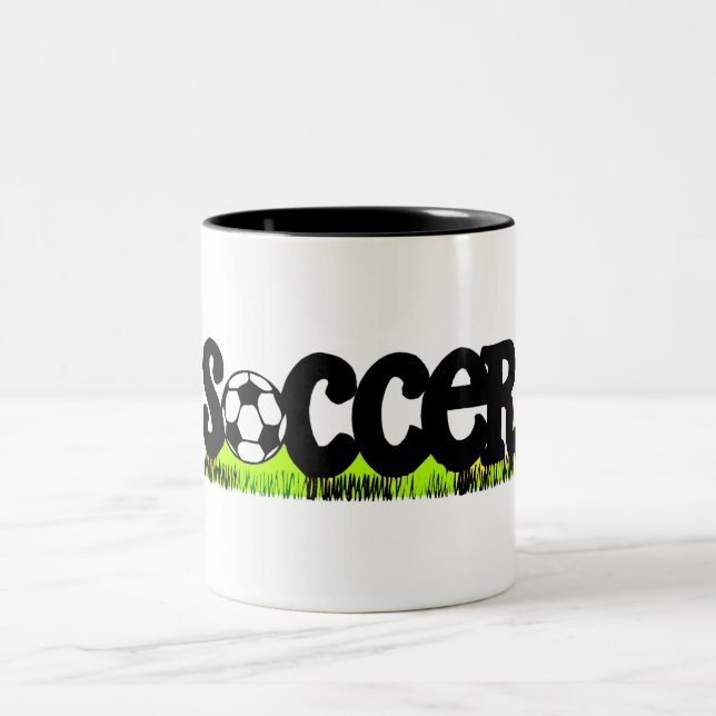 Soccer (On Grass) Two-Tone Coffee Mug (Center)