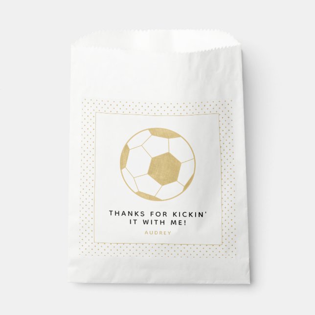 Soccer Party Custom Favour Bag Gold and White (Front)