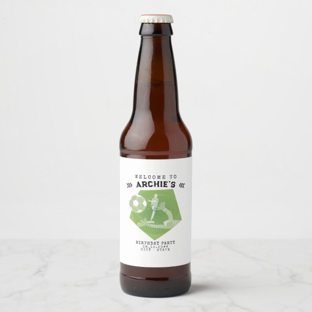Soccer Party Game Day Pitch Birthday Party Beer Bottle Label (Front)