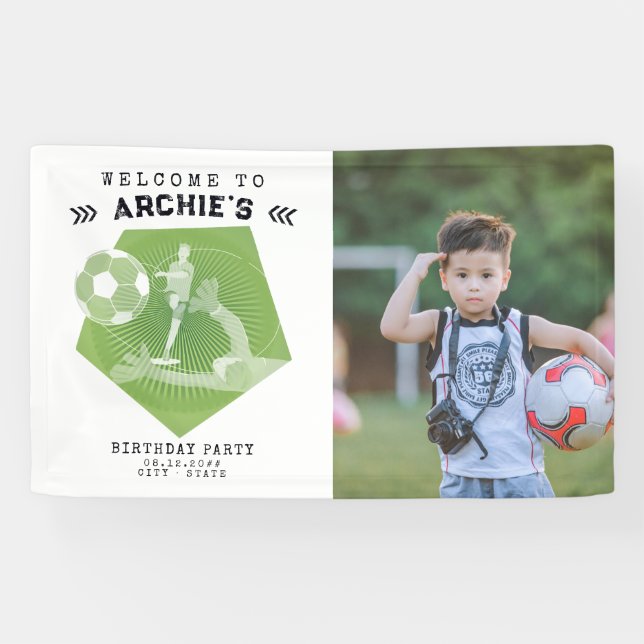 Soccer Party Game Day Pitch Birthday Photo Welcome Banner (Horizontal)