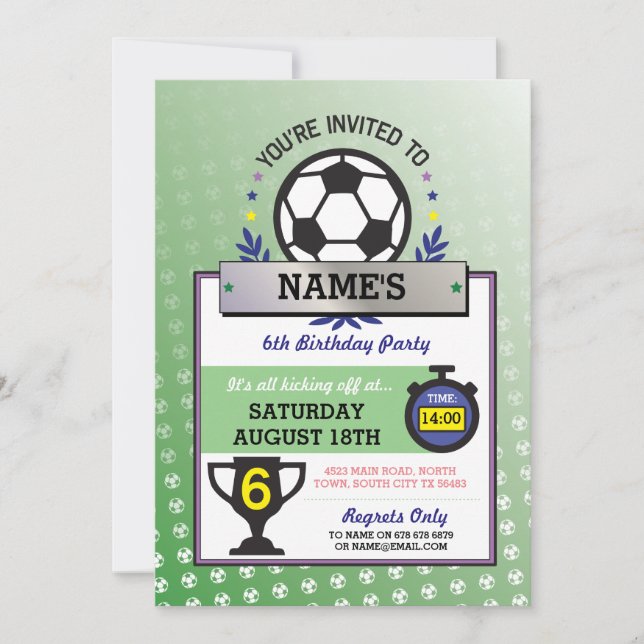 Soccer Party Sports Birthday Green Invitations (Front)