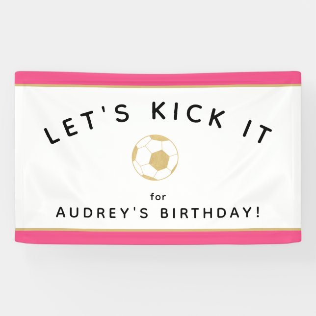 Soccer Party Symbole personnalisé Bannière rose or (Horizontal)