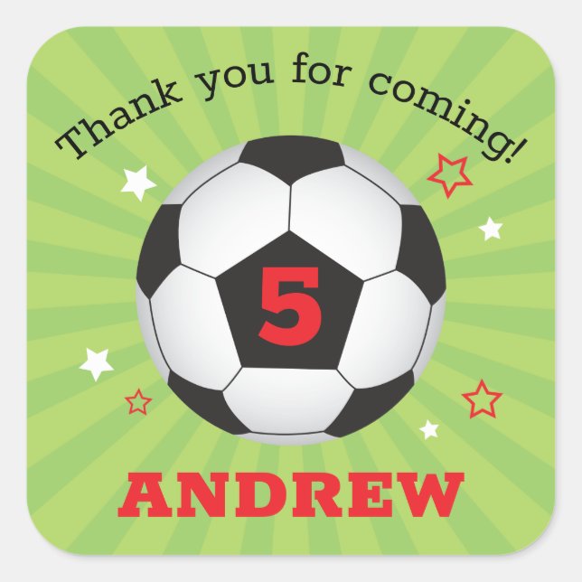 Soccer Party Thank You Square Stickers (Front)
