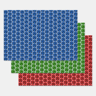 Soccer Pattern - Red Blue Green Wrapping Paper Sheet