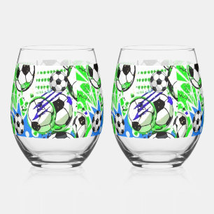 soccer pattern style stemless wine glass
