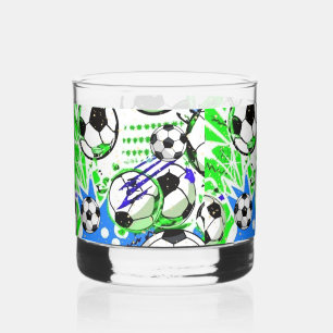 soccer pattern style whiskey glass