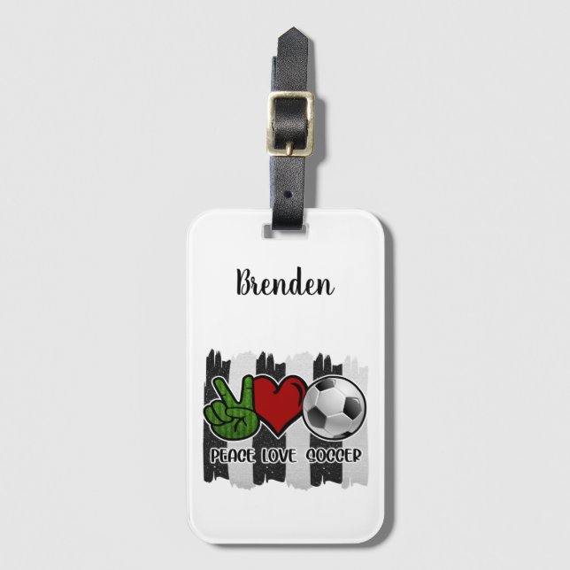 Soccer Peace and Love Luggage Tag (Front Vertical)