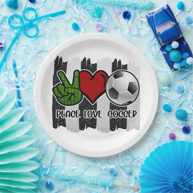 Soccer Peace and Love Paper Plate (Party)