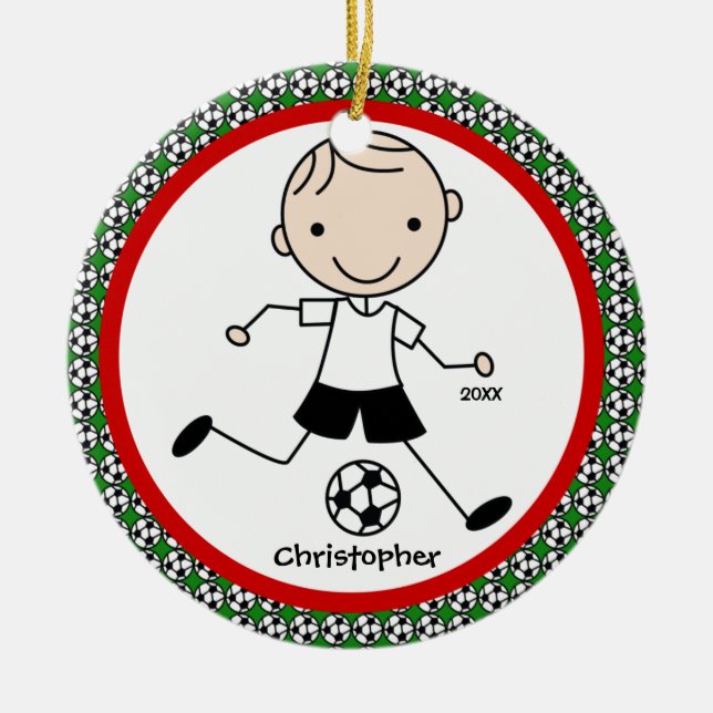 Soccer Personalized Boy Christmas Ornament (Front)