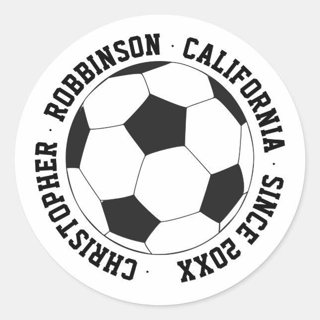 Soccer personalized classic round sticker (Front)