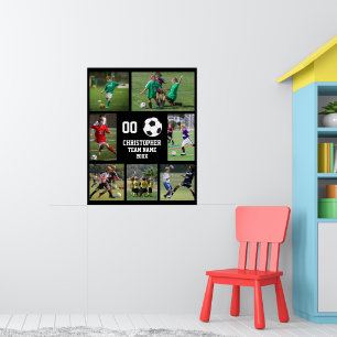 Soccer photo collage team name number black poster