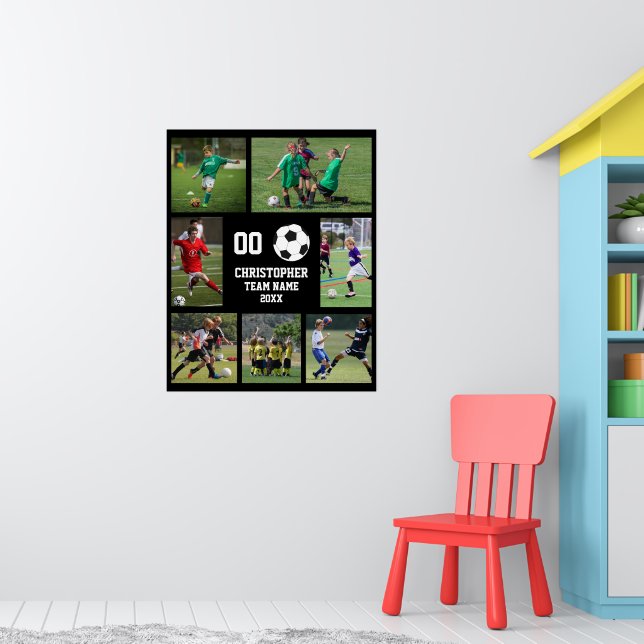 Soccer photo collage team name number black poster (Nursery 1)