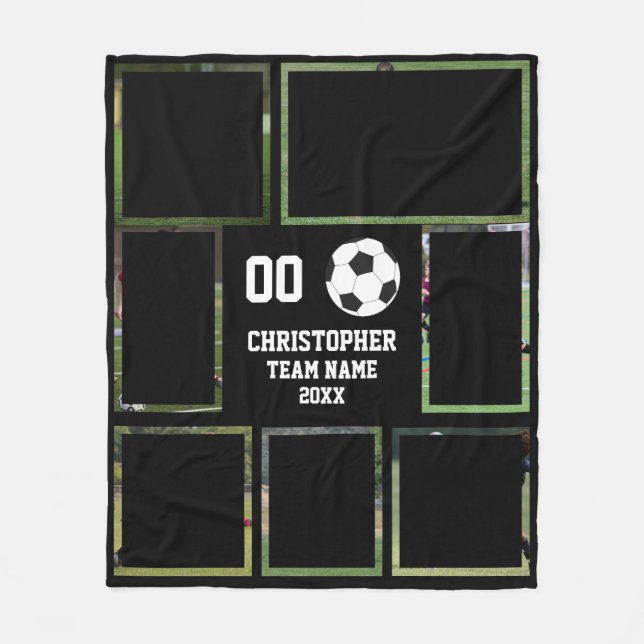 Soccer photo collage team name poster fleece blanket (Front)